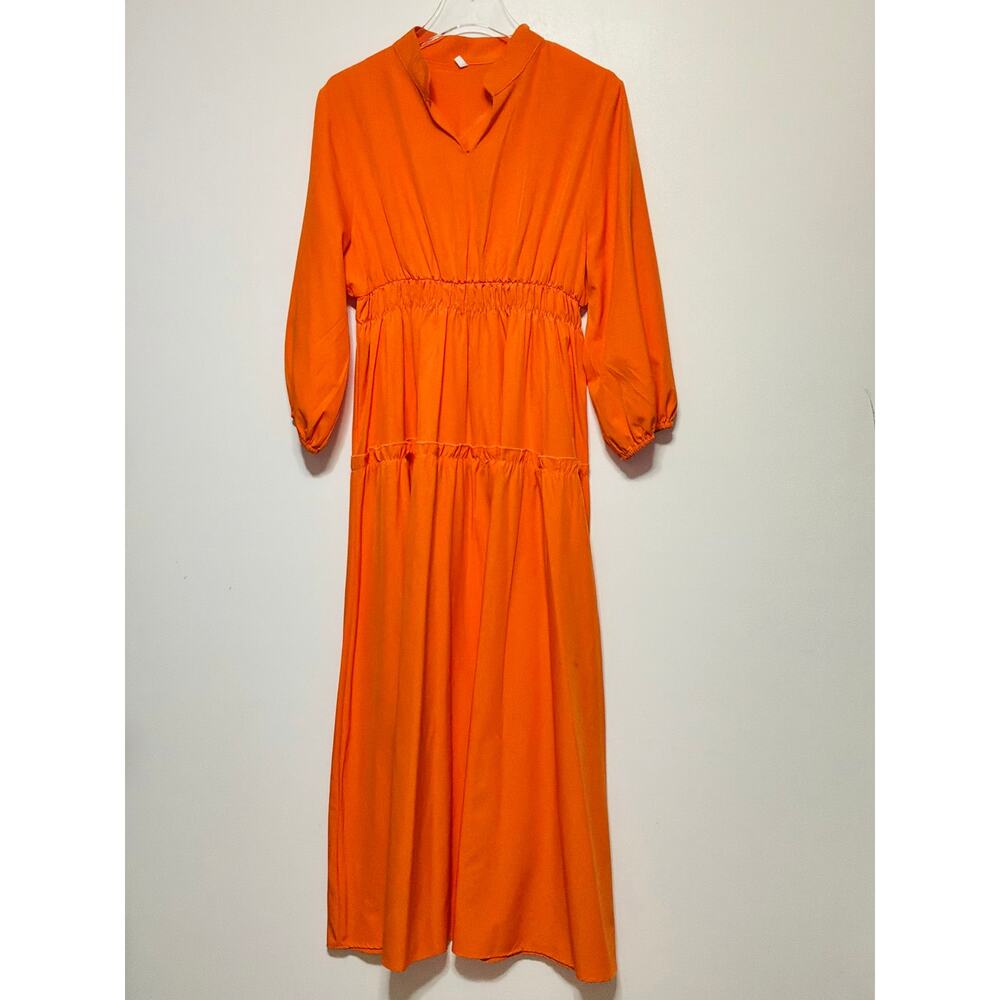 UNBRANDED ORANGE TIERED SKIRT LONG SLEEVE MAXI DRESS 2XL